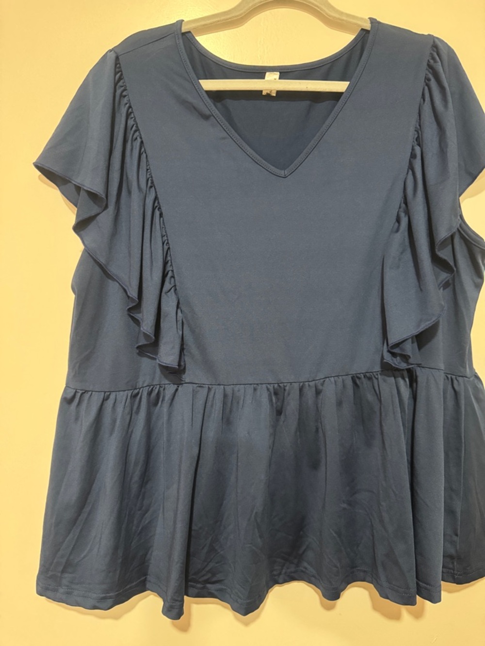 Womens Slate Blue V-Neck Ruffle Peplum Top